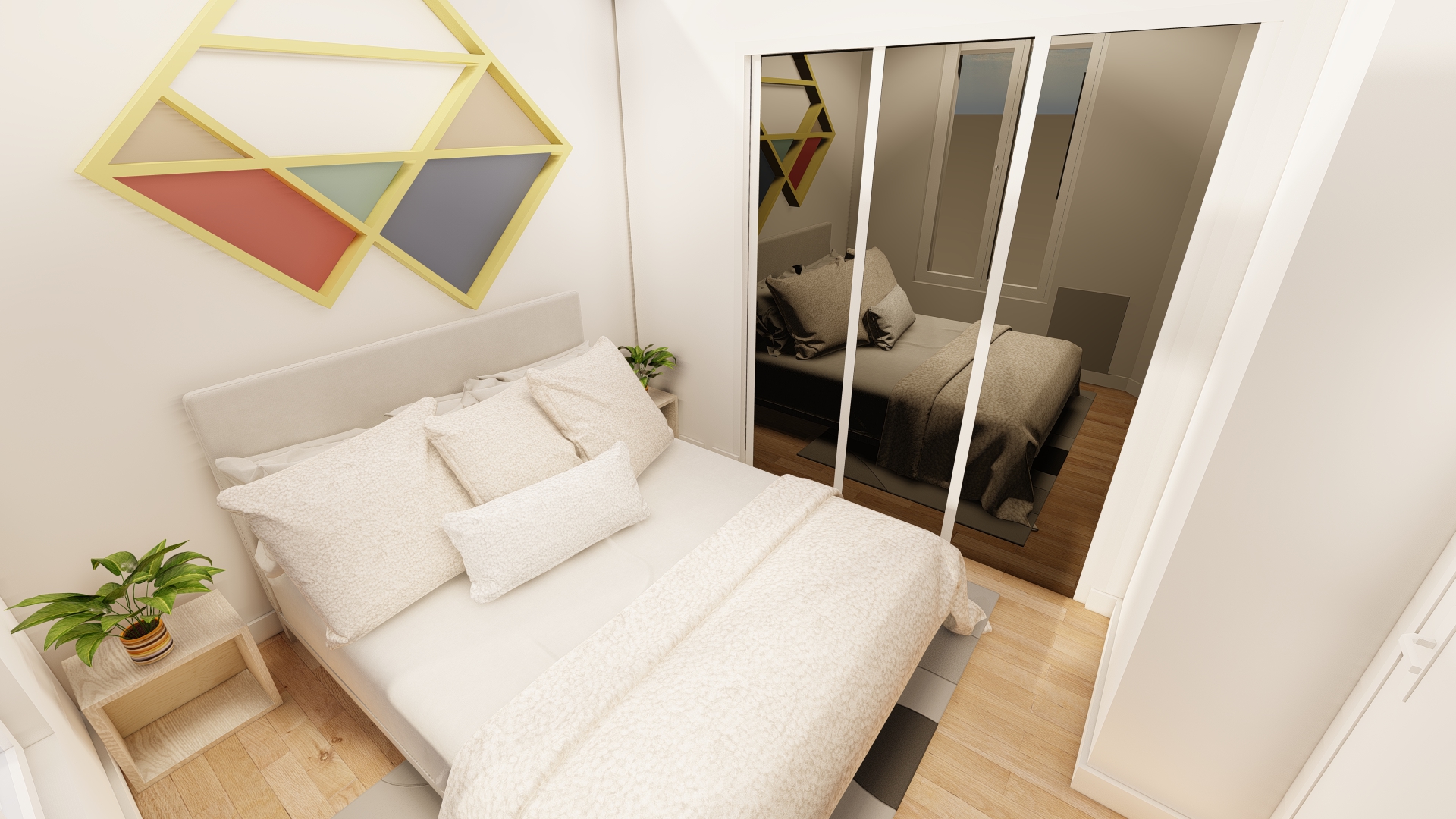 Chambre avec un lit et une armoire