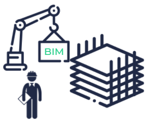 Grue déposant un bloc BIM sur une structure